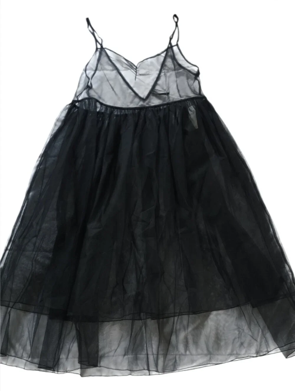 Anthropologie Black Sheer Slip Tulle Midi Dress - Picture 4 of 7